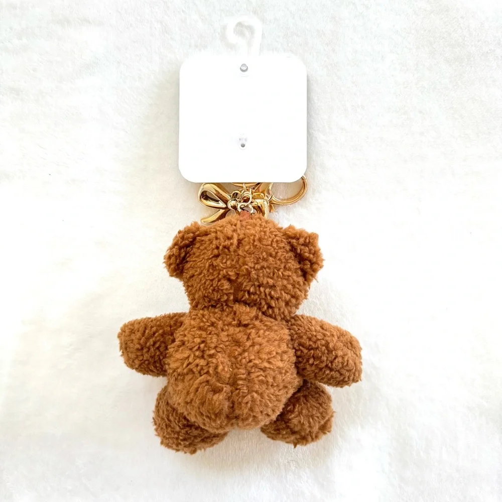 Natasha Brown Teddy Bear Plushie w/ Bows & Heart Key Chain / Bag Charm